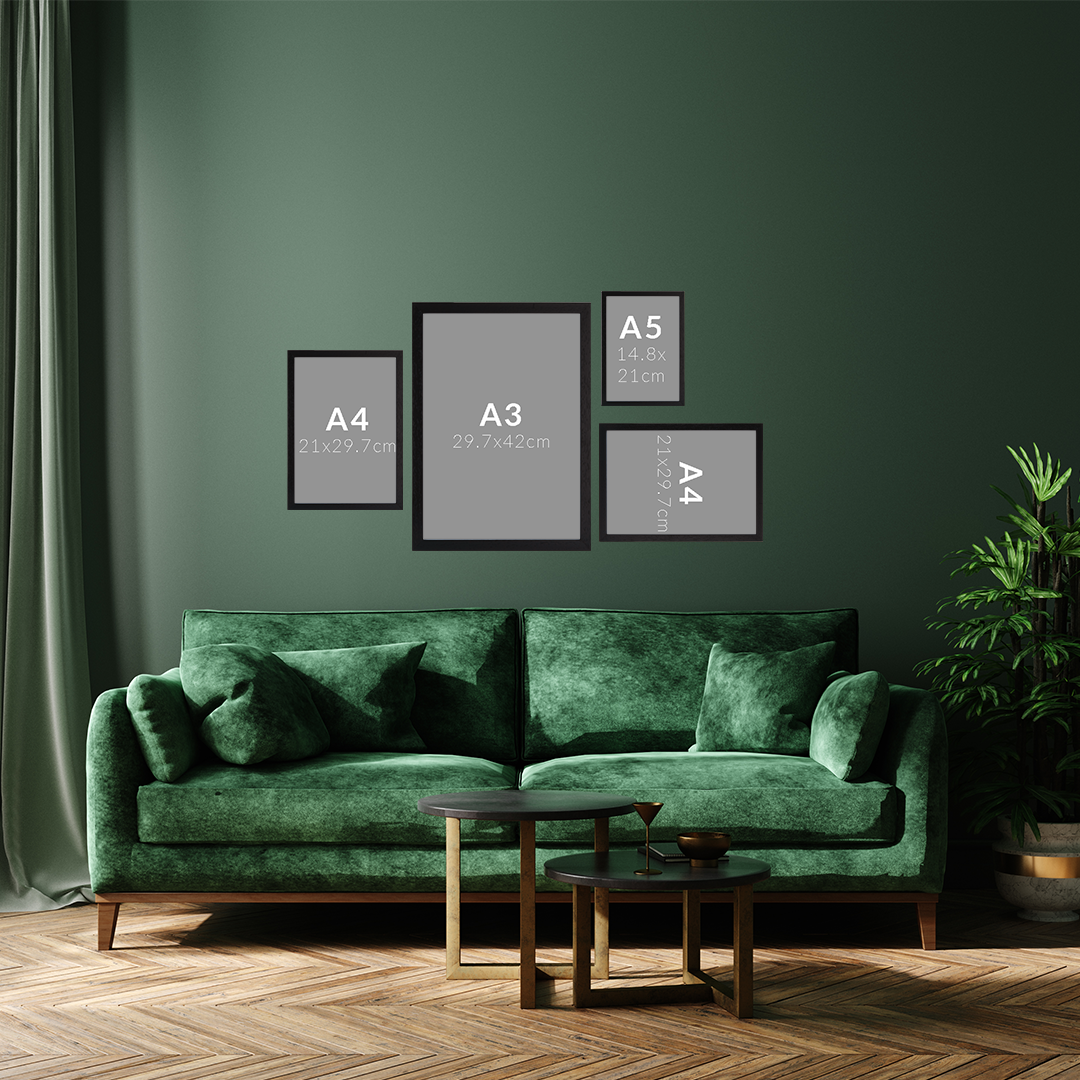 4 Piece Black Wooden Picture Frame Set 1 x A3 frame 2 x A4 frames The Wall Art Club