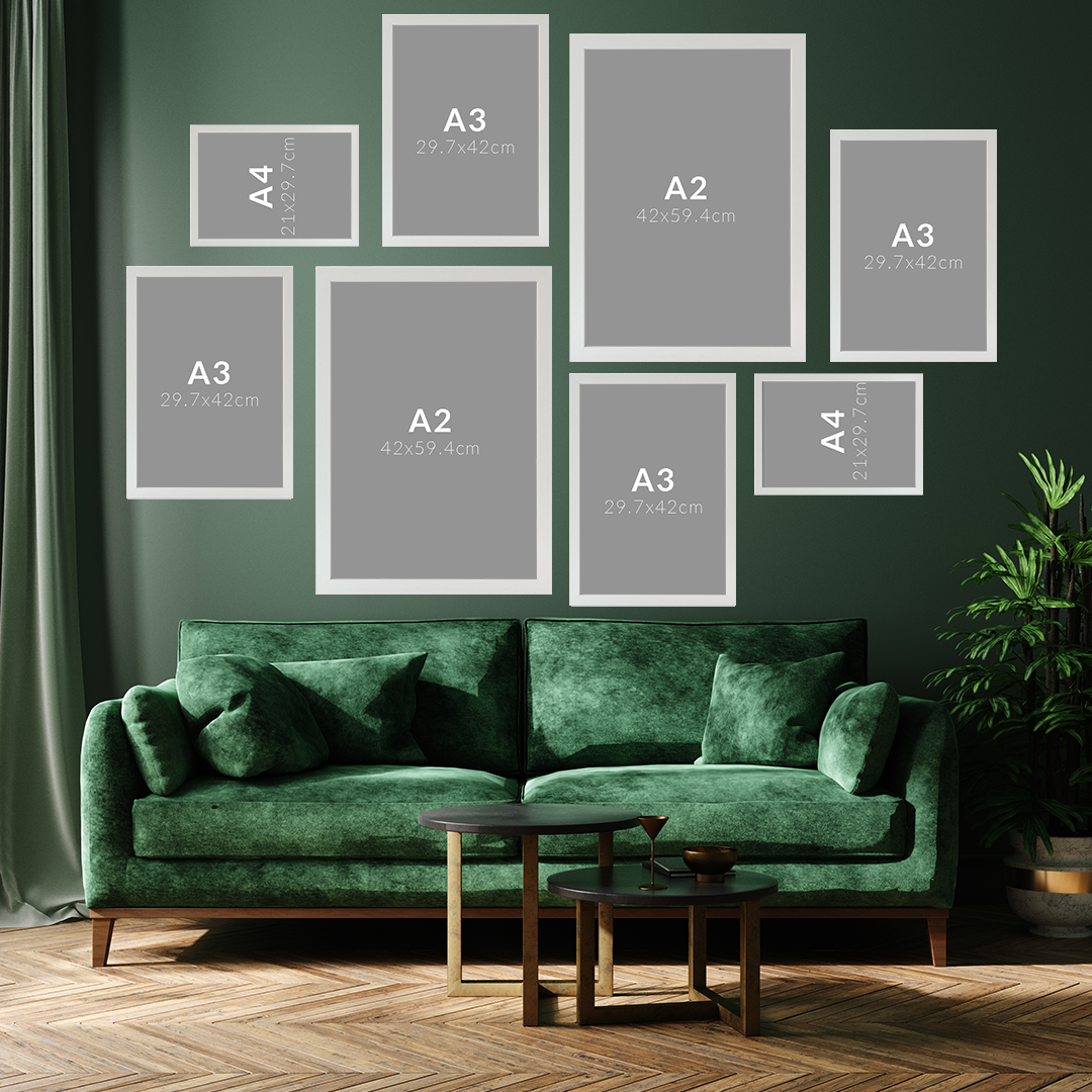 8 Piece White Wooden Picture Frame Set 2x A2 4 x A3 frame 2 x