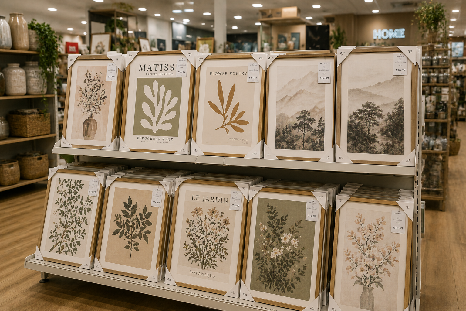 Framed artwork displayed inside a leading UK retailer