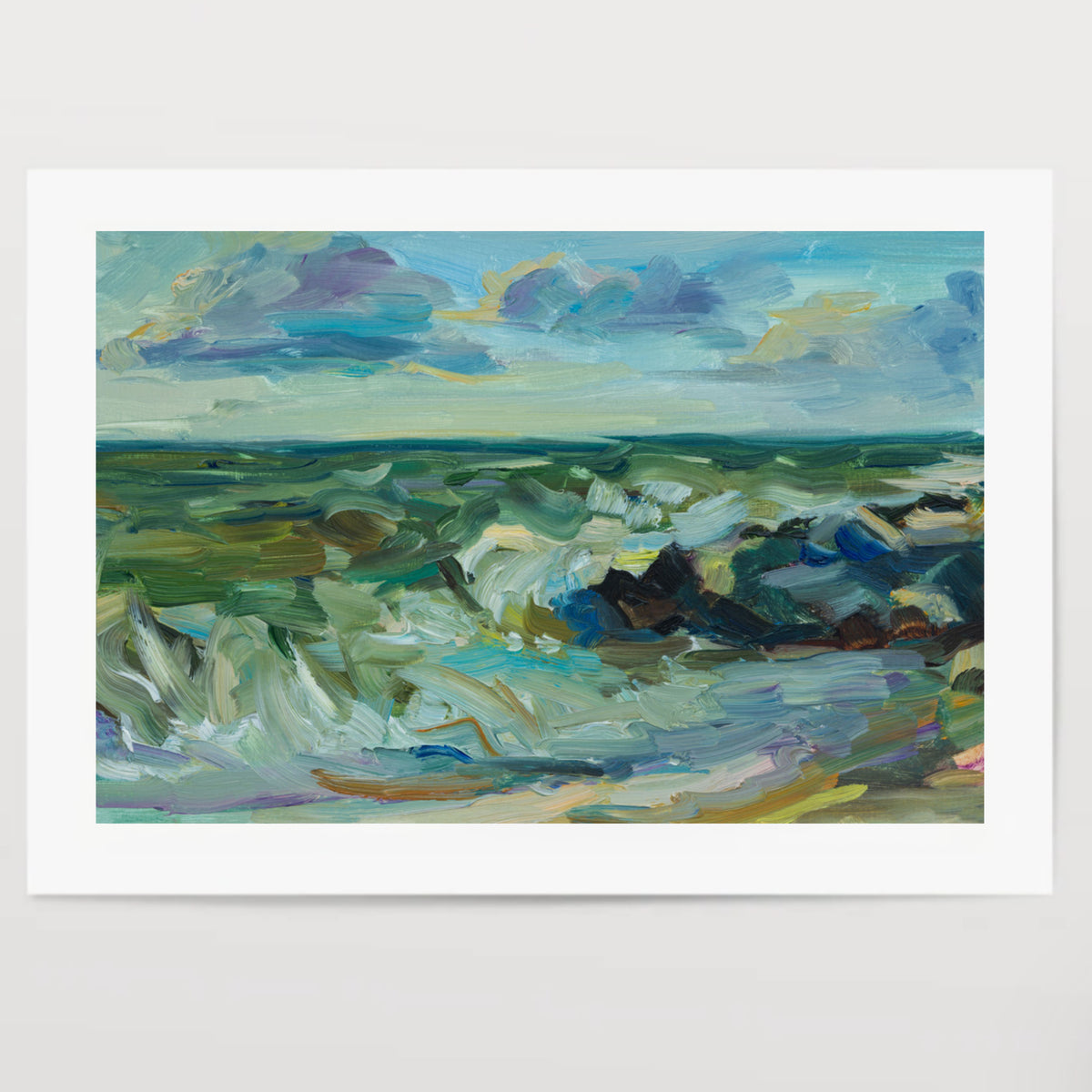 Sea oil painting. Abstract turquoise seascape. Impressionism, plein-air sketch, original work.