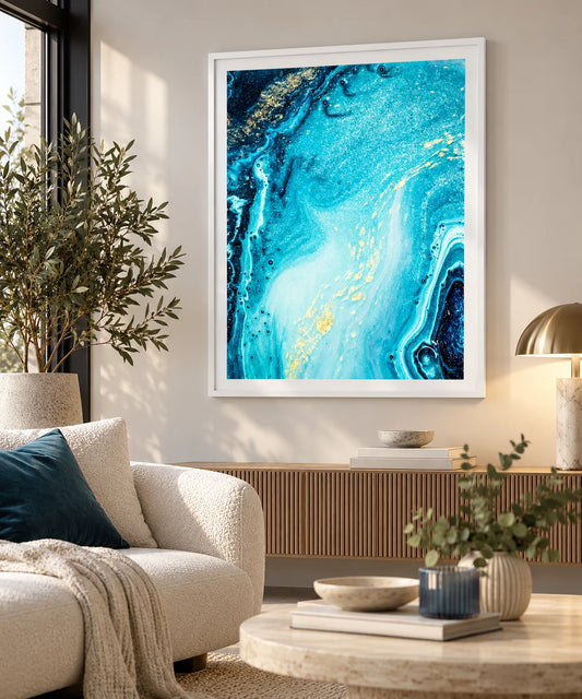 Abstract ocean- ART. Natural Luxury. Style incorporates the swirls of marble or the ripples of agate. Very beautiful blue paint with the addition of gold powder.