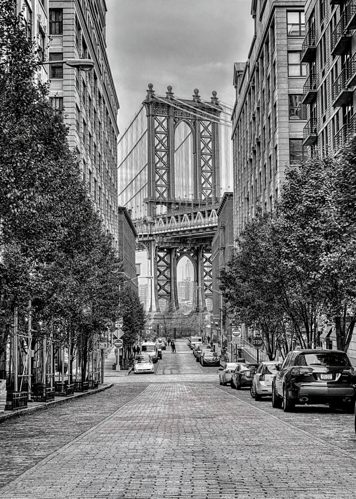 Manhattan Bridge seen from the Dumbo neighborhood in Brooklyn, New York