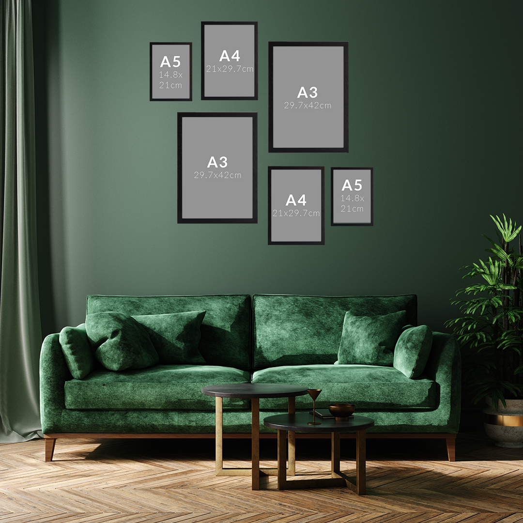 6 Piece Black Wooden Picture Frame Set 2 x A3 frame 2 x A4